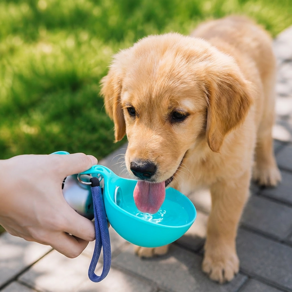 2-in-1 Reise-Trinkflasche für Hunde – Auslaufsichere Edelstahl-Wasserflasche mit Silikonnapf