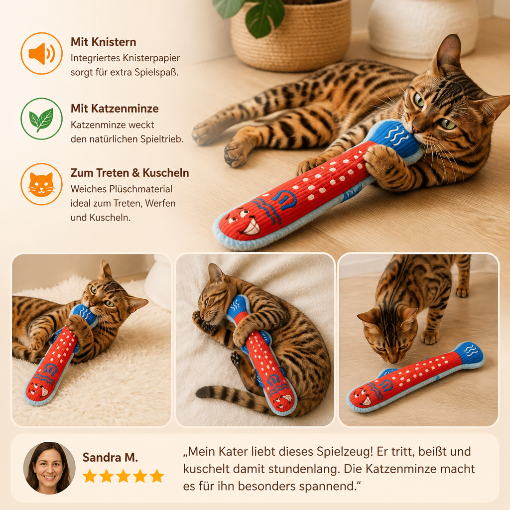 Katzenminze-Knistern-Kicker-Spielzeug – Plüsch-Katzenspielzeug zum Treten und Kuscheln