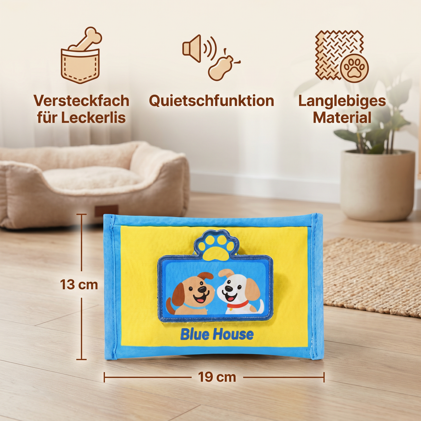 Langlebiges Schnüffelspielzeug für Hunde im Tuchbox Design – Mit Versteckfach & Quietschfunktion