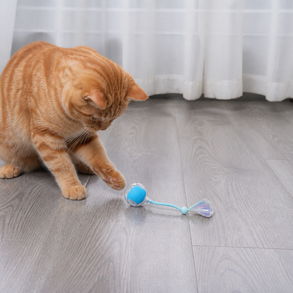 Verbesserter „Smart Rolling Cat Ball“ – strapazierfähiges interaktives Spielzeug mit Netzschwanz