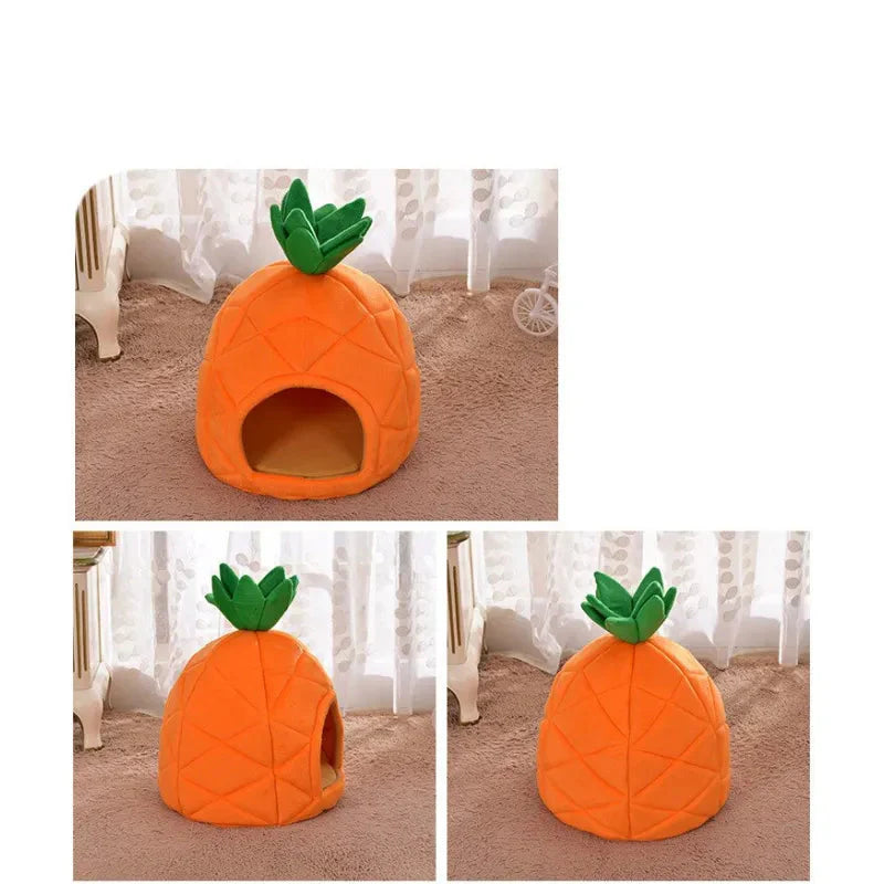 Katzenhöhle im Ananas-Design – Kuschelige Schlafhöhle für Katzen und kleine Hunde