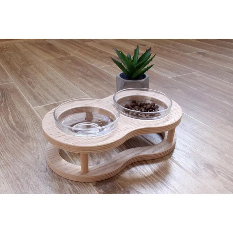 Erhöhtes Futternapf-Set aus Holz und Glas für Hunde und Katzen mit Rutschfester Halterung