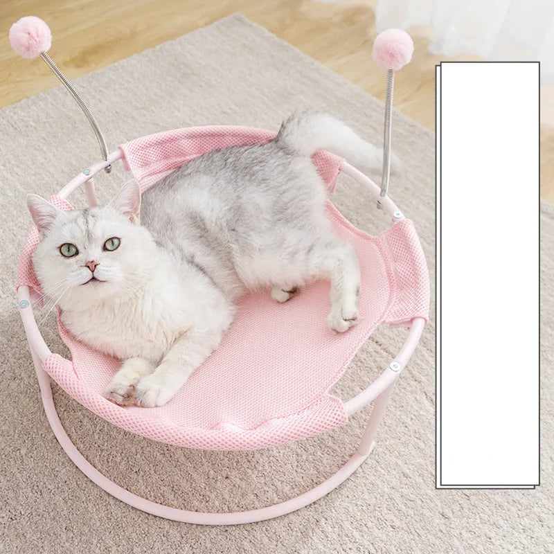 Katzen Hängematte Rund – Bequemer Katzenliegeplatz Mit Spielbällen  Stabilem Gestell