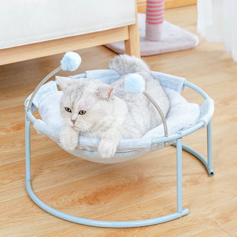 Katzen Hängematte Rund – Bequemer Katzenliegeplatz Mit Spielbällen  Stabilem Gestell
