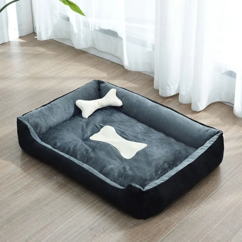 Weiches Hundebett für Kleine Haustiere mit Erhöhtem Rand und Knochenkissen