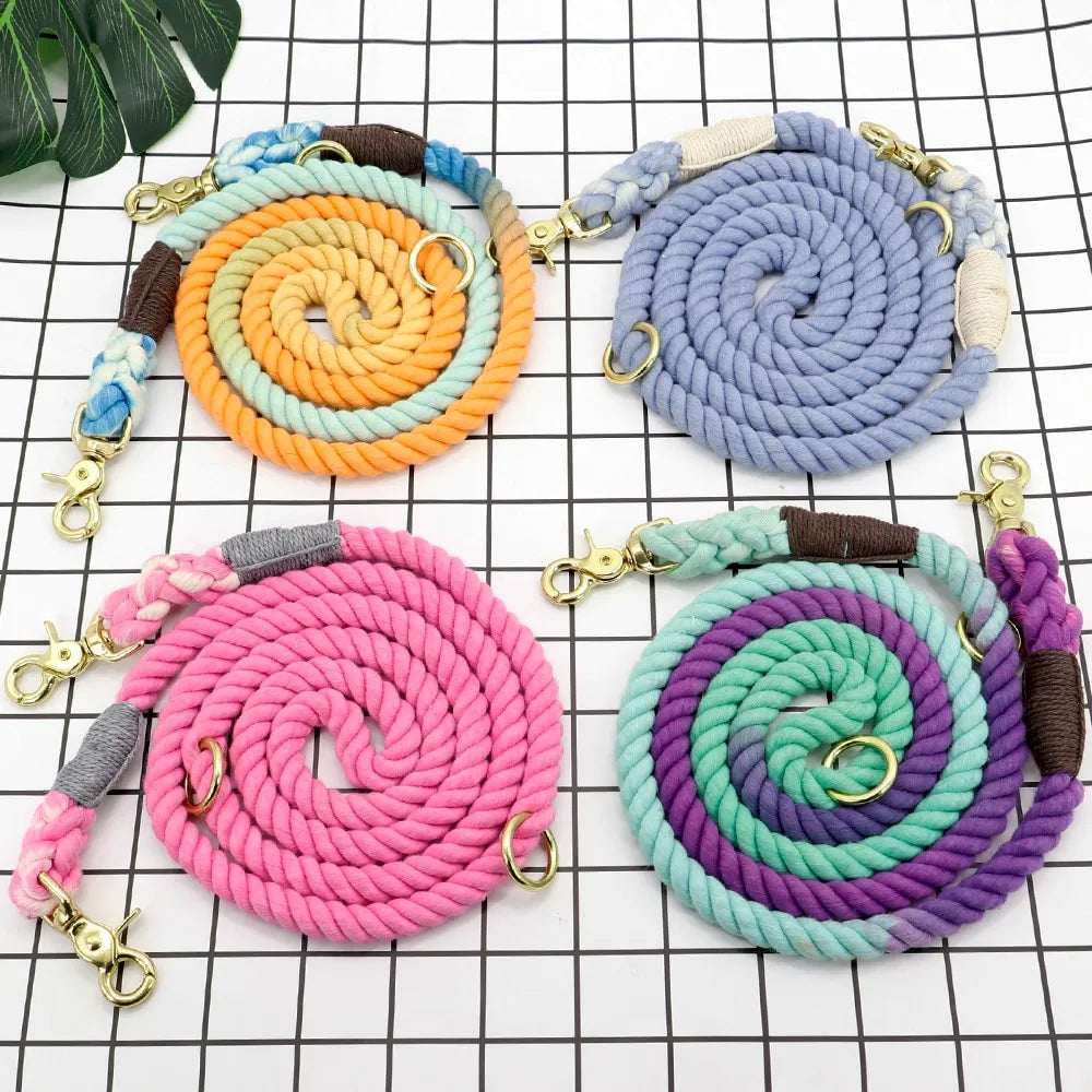 Bunte Hundeleine Aus Baumwollseil – Robuste Leine für Hunde in Spiralform mit Karabinerhaken