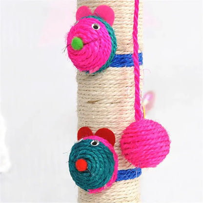 Katzenkratzsäule mit Buntem Spielzeug – Sisal-Kratzbaum mit Bällen und Tieren