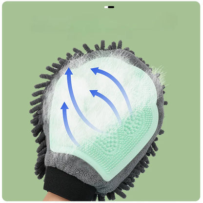 2-in-1 Fellpflege-handschuh mit Mikrofaser und Silikon – Sanfte Massage und Effiziente Haarentfernung für Hunde und Katzen