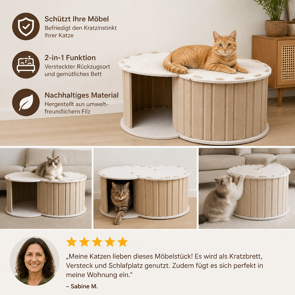 2-in-1 interaktives Katzenbett & Kratzversteck zum Spielen