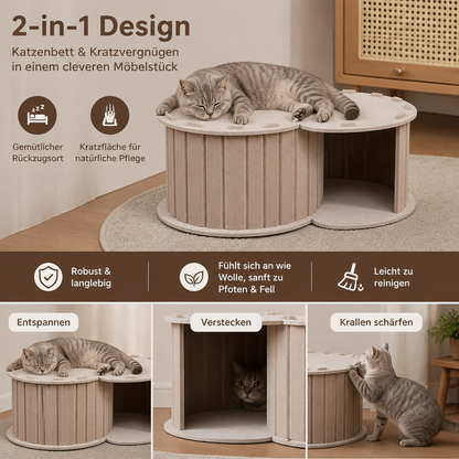 2-in-1 interaktives Katzenbett & Kratzversteck zum Spielen