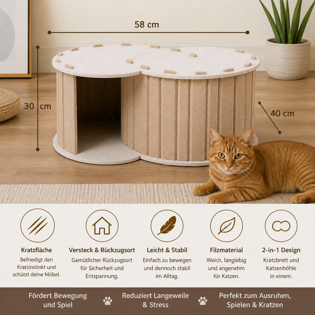 2-in-1 interaktives Katzenbett & Kratzversteck zum Spielen