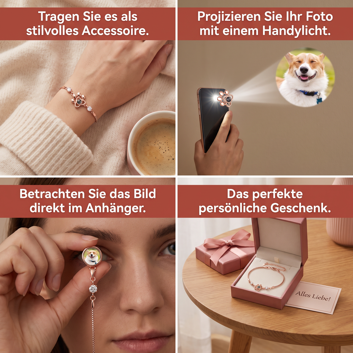 Personalisiertes Pfoten-Foto-Projektions-Andenkenarmband