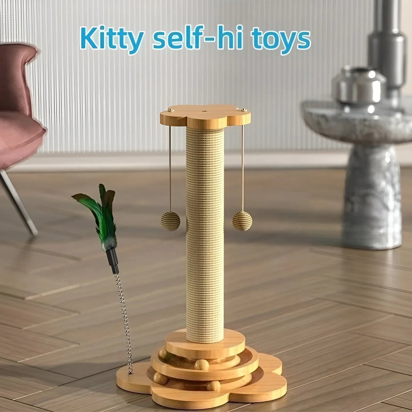 Interaktiver Kratzbaum Mit Holzspielzeug Für Katzen 24x40