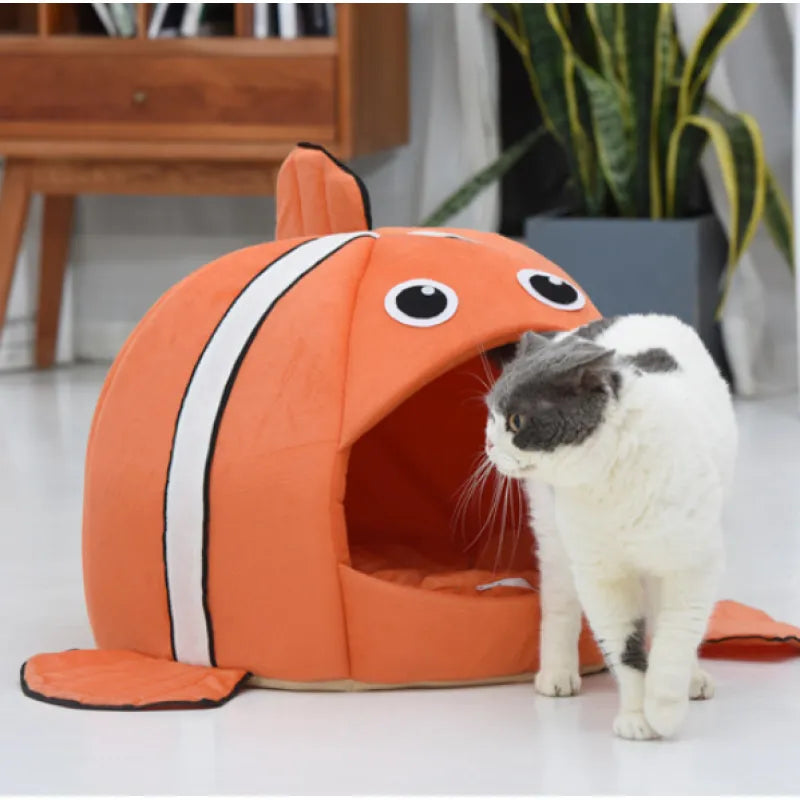 Kuschelhöhle für Katzen im Fischdesign – Weiches Katzenbett für Komfortable Ruhepausen