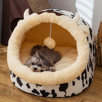 Katzenbett im Kuh-Design mit Ohren und Hörnern für Gemütliche Ruhepausen