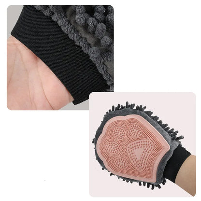 2-in-1 Fellpflege-handschuh mit Mikrofaser und Silikon – Sanfte Massage und Effiziente Haarentfernung für Hunde und Katzen