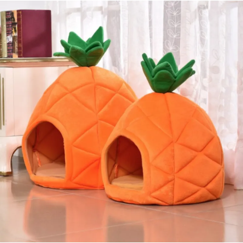 Katzenhöhle im Ananas-Design – Kuschelige Schlafhöhle für Katzen und kleine Hunde