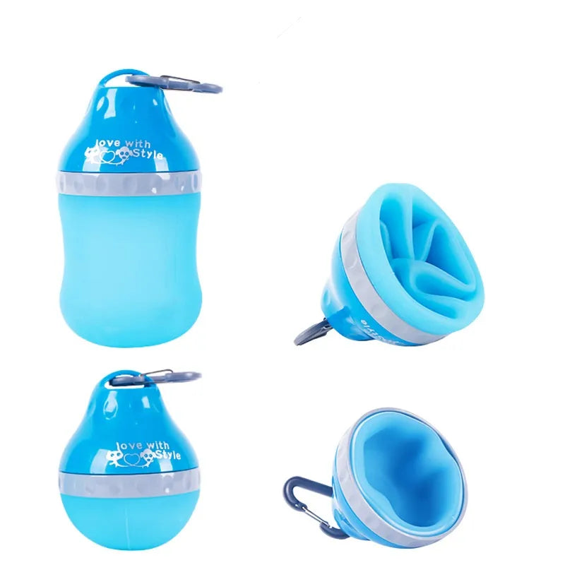 Tragbare Trinkflasche für Haustiere mit Integriertem Napf und Karabiner