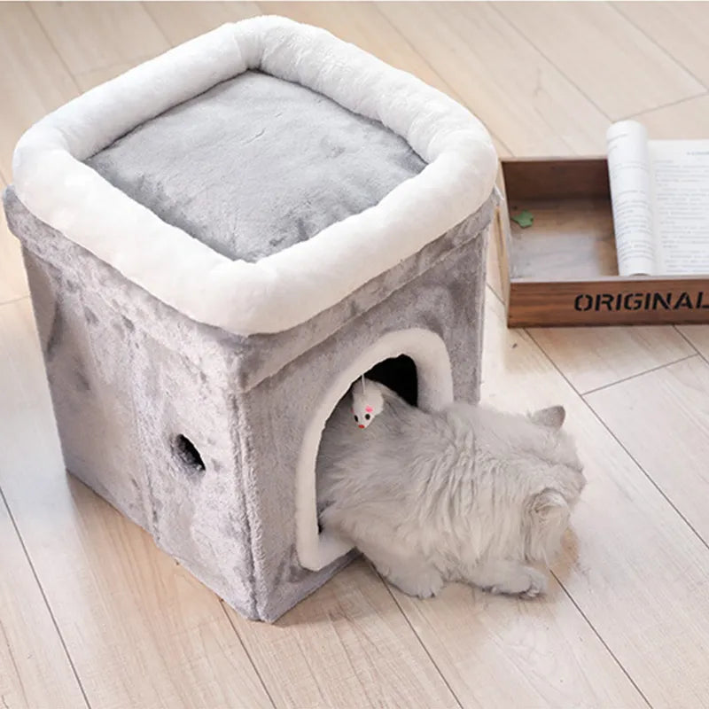 Katzenhöhle Mit Liegefläche – Faltbares Katzenbett Mit Kuschelhöhle Und Spielzeug Für Katzen