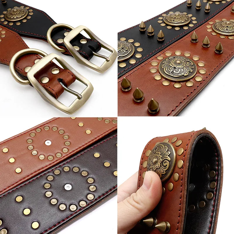 Leder Hundehalsband mit Nieten und Metallverzierungen für Große Hunde
