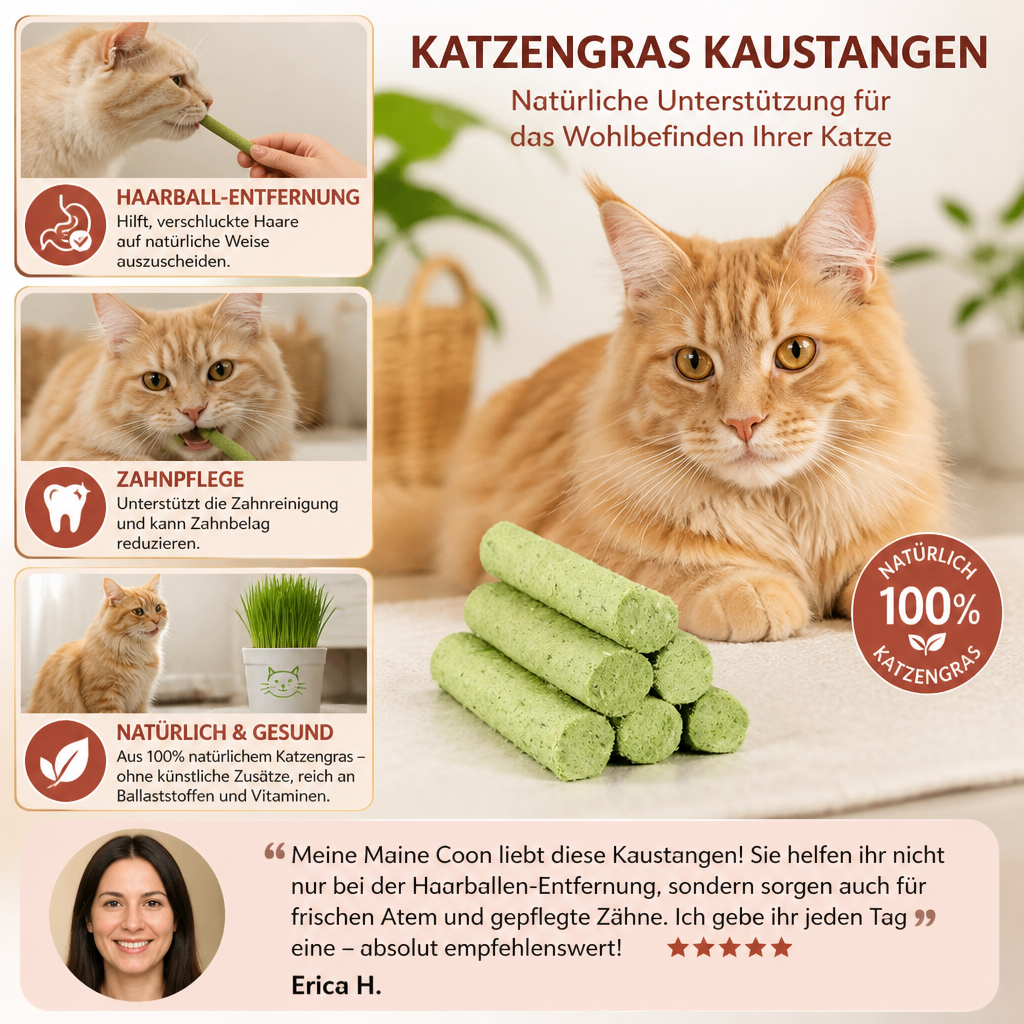 Katzengras Kaustangen zur Haarball Entfernung und Zahnpflege
