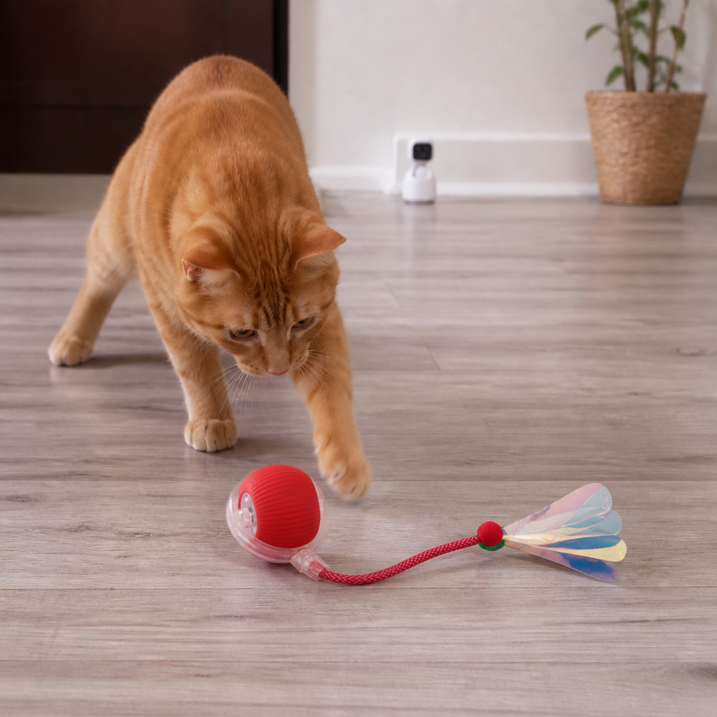 Verbesserter „Smart Rolling Cat Ball“ – strapazierfähiges interaktives Spielzeug mit Netzschwanz