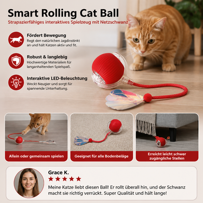 Verbesserter „Smart Rolling Cat Ball“ – strapazierfähiges interaktives Spielzeug mit Netzschwanz
