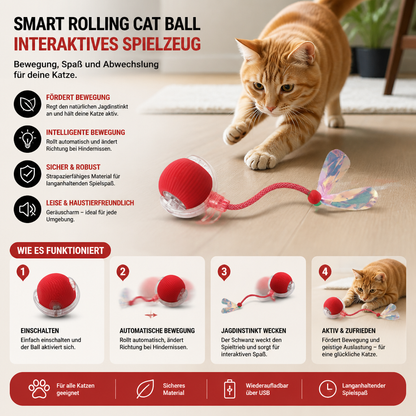 Verbesserter „Smart Rolling Cat Ball“ – strapazierfähiges interaktives Spielzeug mit Netzschwanz