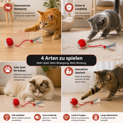 Verbesserter „Smart Rolling Cat Ball“ – strapazierfähiges interaktives Spielzeug mit Netzschwanz