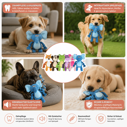 Plüsch-Hundespielzeug mit Baumwollseil - Quietscher & Zahnpflege