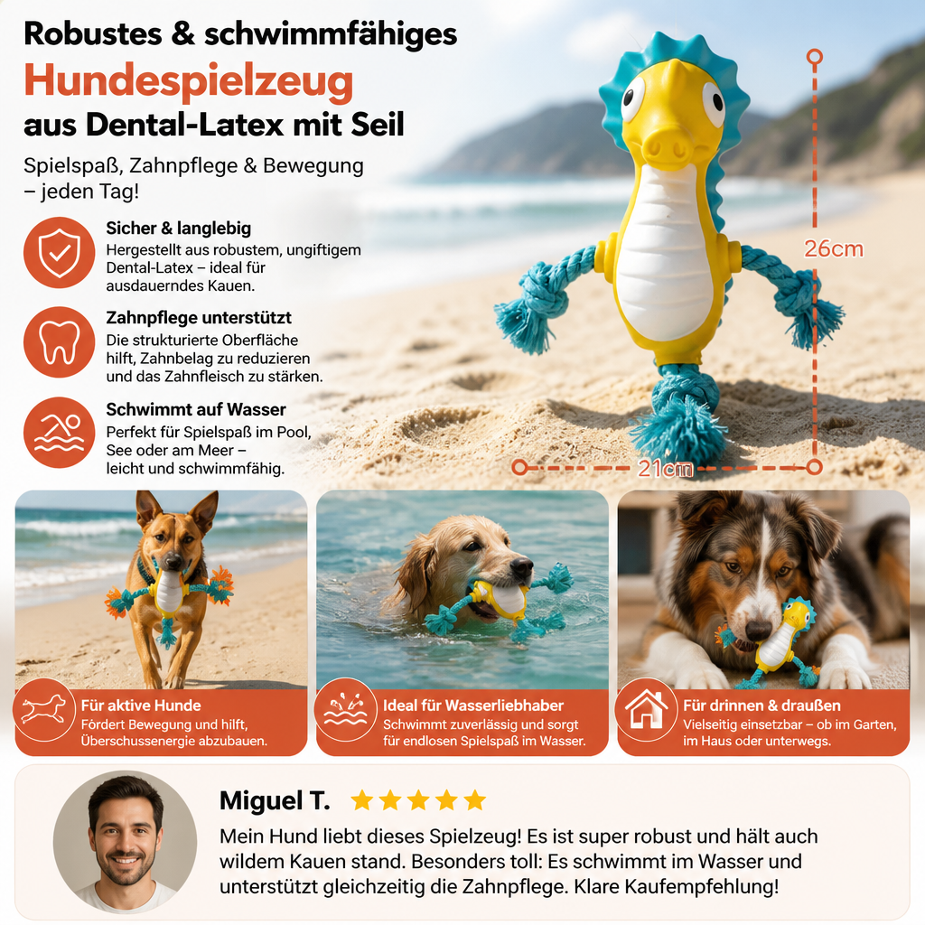 Robustes schwimmfähiges Hundespielzeug aus Dental-Latex mit Seil