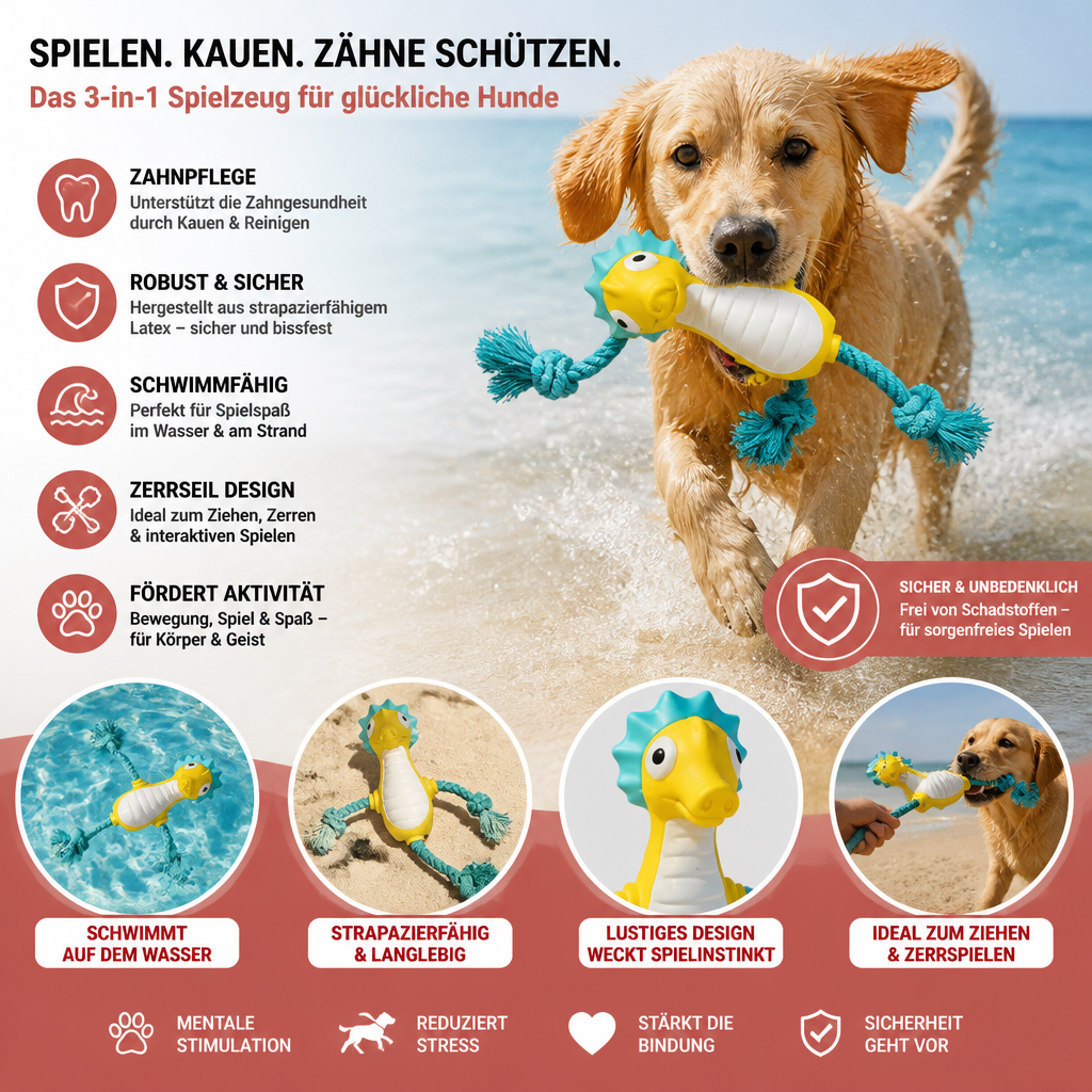 Robustes schwimmfähiges Hundespielzeug aus Dental-Latex mit Seil