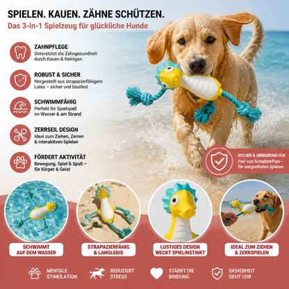 Robustes schwimmfähiges Hundespielzeug aus Dental-Latex mit Seil