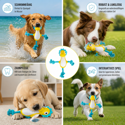 Robustes schwimmfähiges Hundespielzeug aus Dental-Latex mit Seil