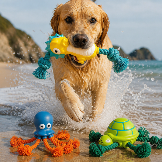Robustes schwimmfähiges Hundespielzeug aus Dental-Latex mit Seil