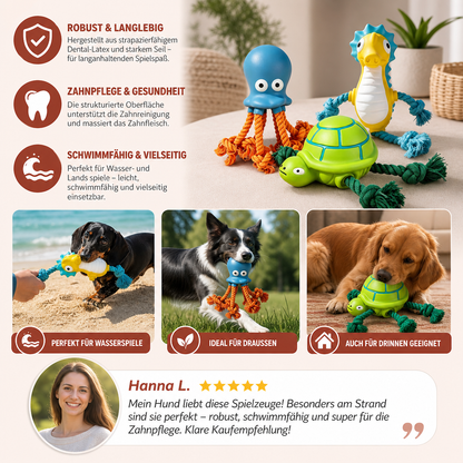 Robustes schwimmfähiges Hundespielzeug aus Dental-Latex mit Seil