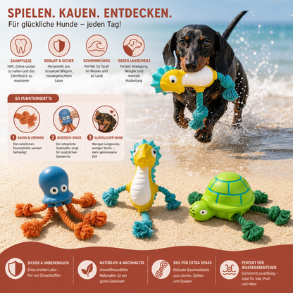 Robustes schwimmfähiges Hundespielzeug aus Dental-Latex mit Seil