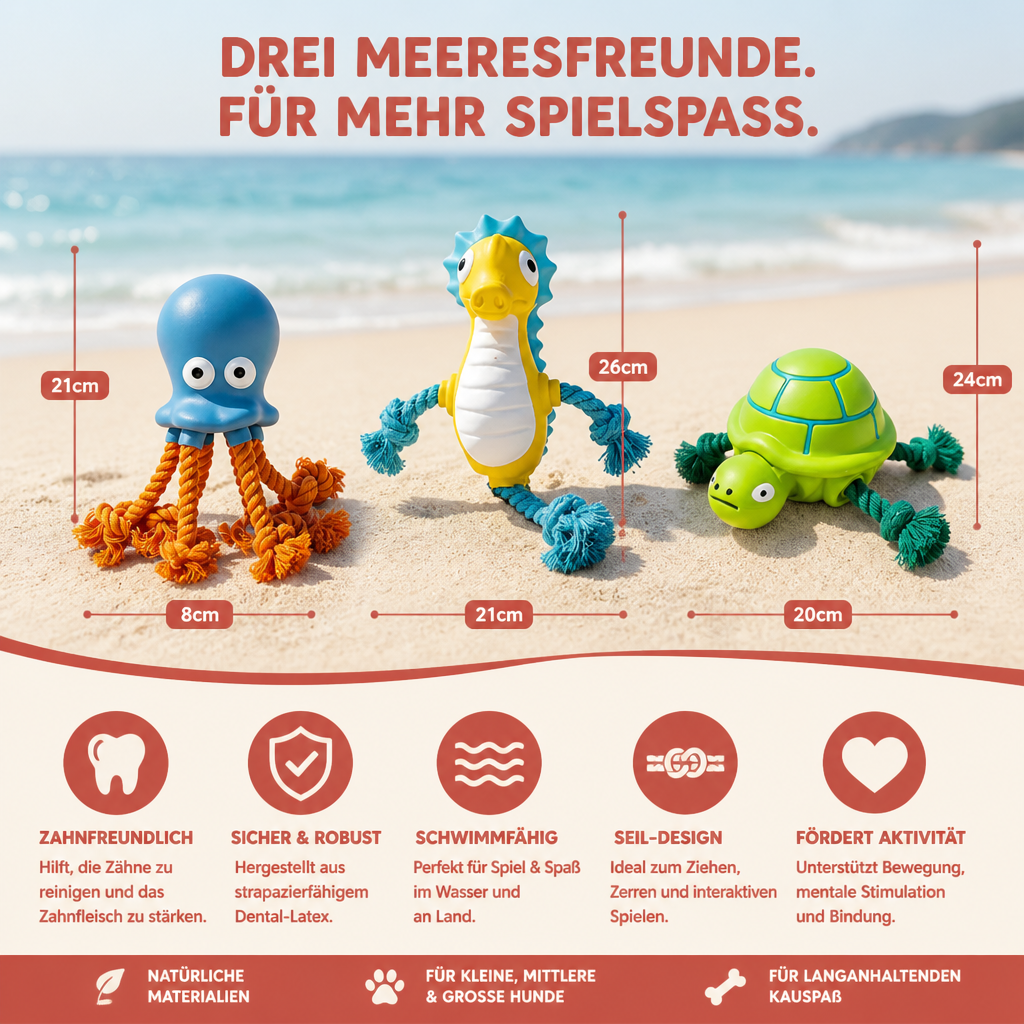 Robustes schwimmfähiges Hundespielzeug aus Dental-Latex mit Seil