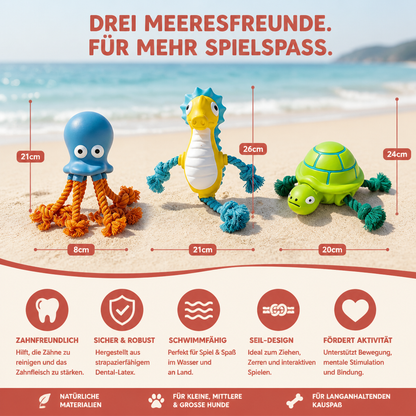Robustes schwimmfähiges Hundespielzeug aus Dental-Latex mit Seil