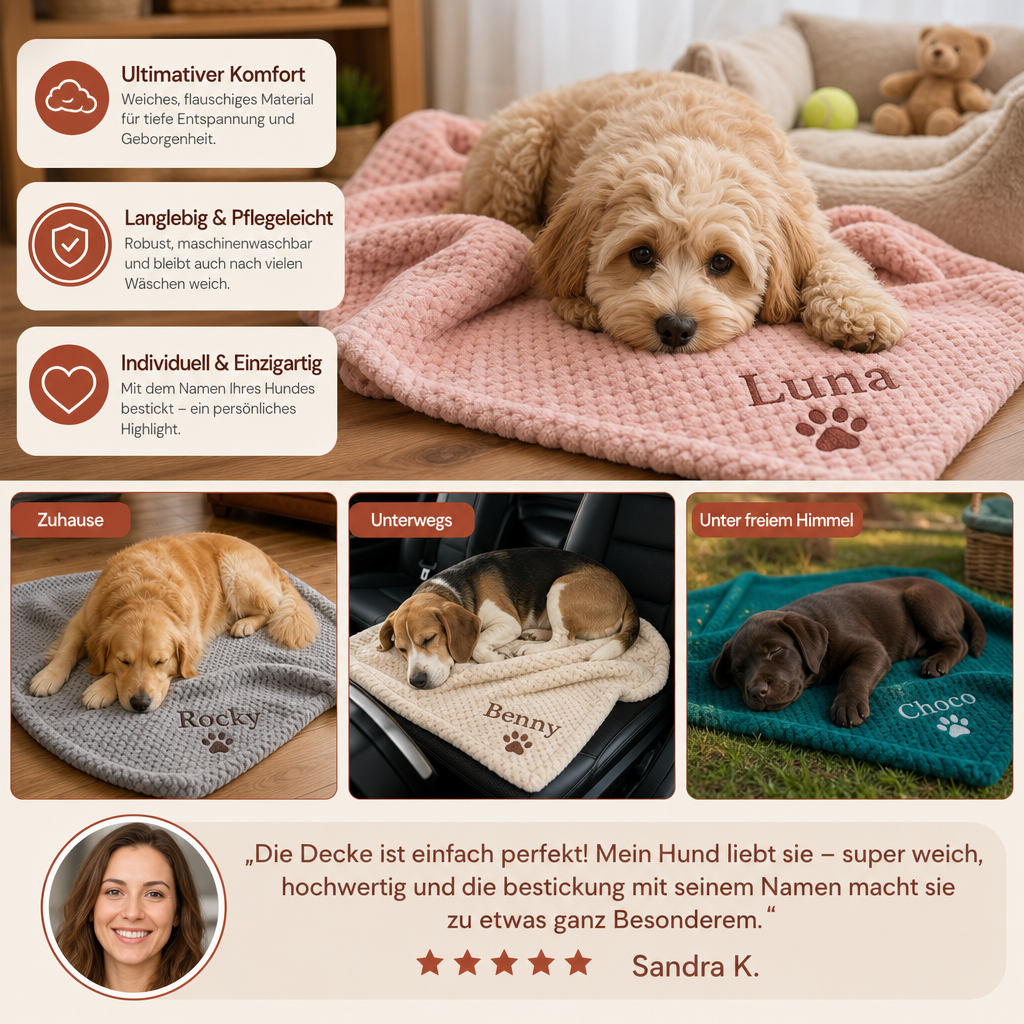 Personalisierte Flauschige Hundedecke Mit Individueller Stickerei