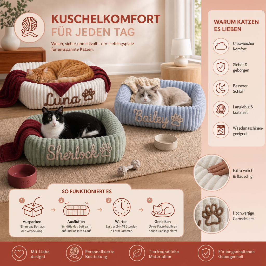 Personalisiertes, flauschiges Wolken-Katzenbett mit weicher Umrandung
