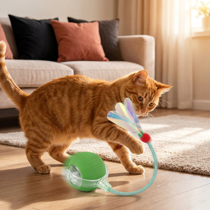 Verbesserter „Smart Rolling Cat Ball“ – strapazierfähiges interaktives Spielzeug mit Netzschwanz