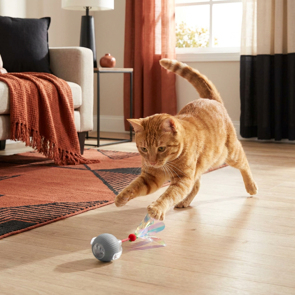 Verbesserter „Smart Rolling Cat Ball“ – strapazierfähiges interaktives Spielzeug mit Netzschwanz