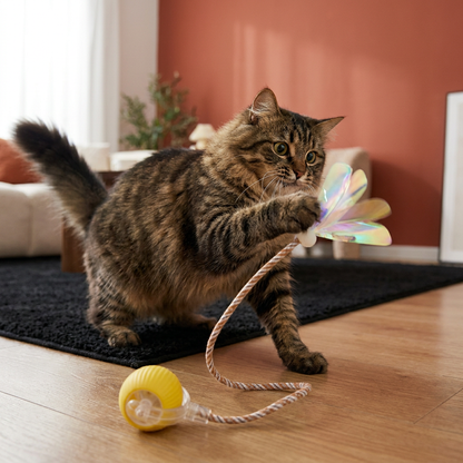 Verbesserter „Smart Rolling Cat Ball“ – strapazierfähiges interaktives Spielzeug mit Netzschwanz