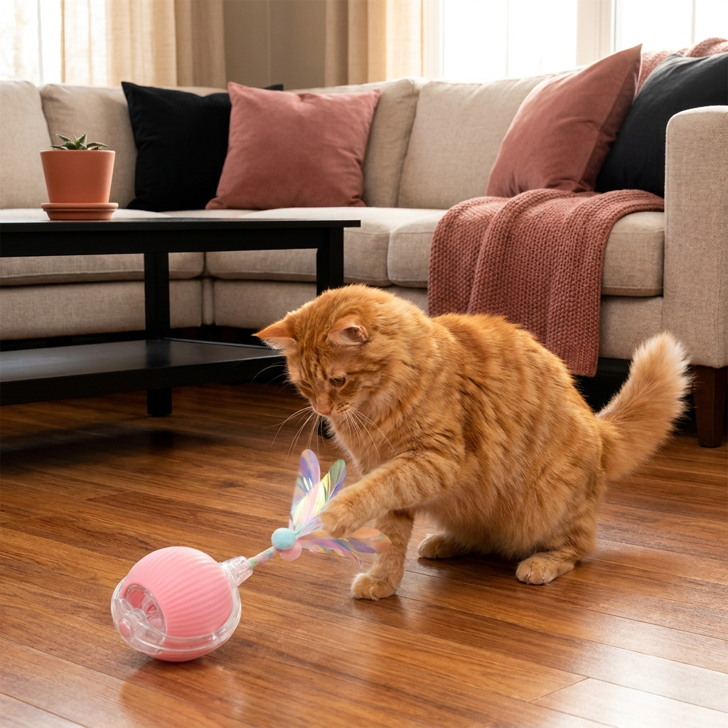 Verbesserter „Smart Rolling Cat Ball“ – strapazierfähiges interaktives Spielzeug mit Netzschwanz
