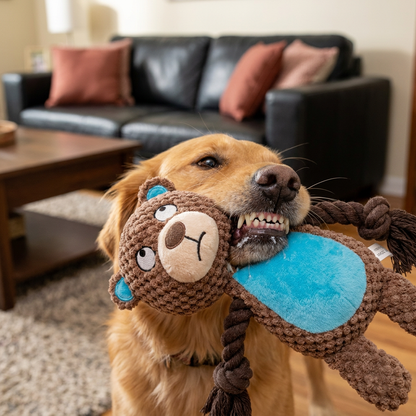 Plüsch-Hundespielzeug mit Baumwollseil - Quietscher & Zahnpflege