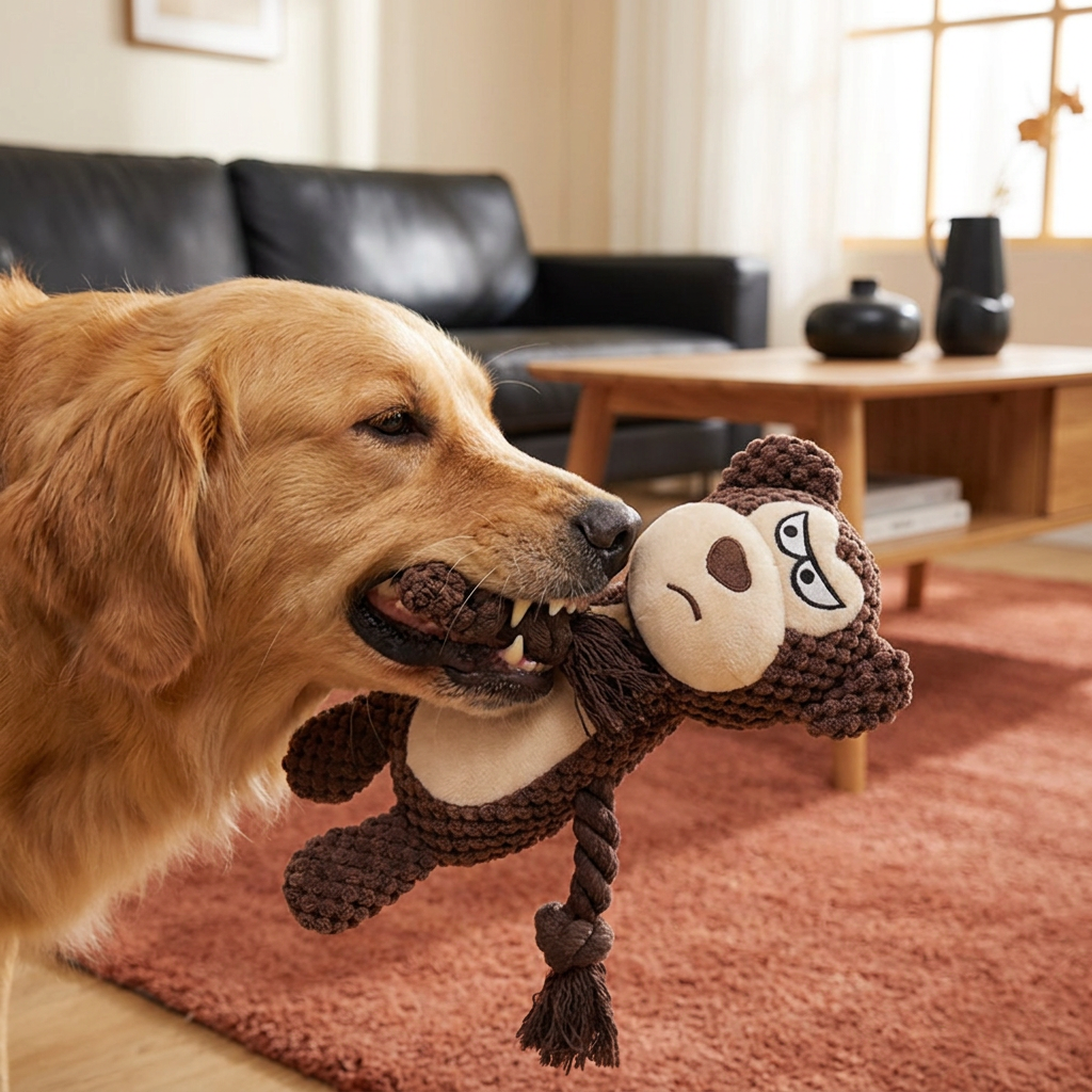 Plüsch-Hundespielzeug mit Baumwollseil - Quietscher & Zahnpflege