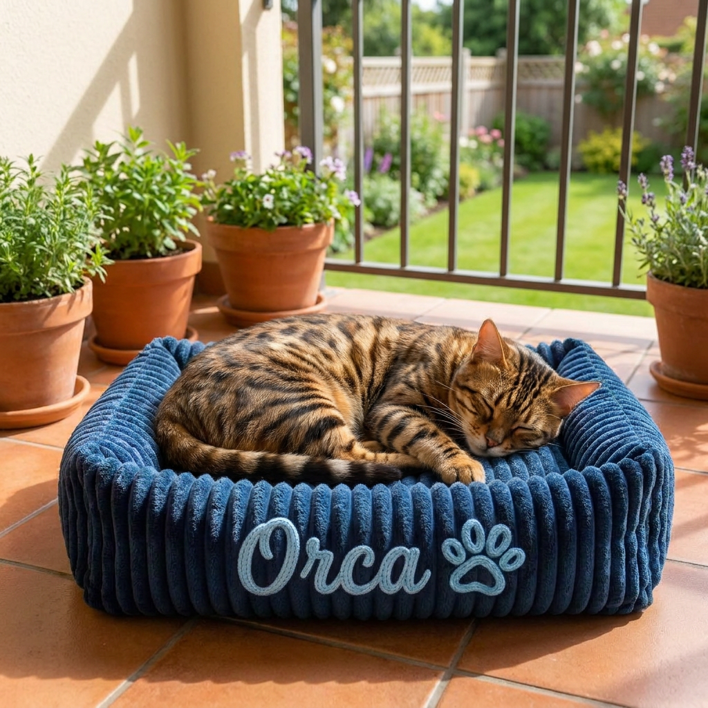 Personalisiertes, flauschiges Wolken-Katzenbett mit weicher Umrandung