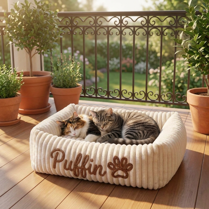 Personalisiertes, flauschiges Wolken-Katzenbett mit weicher Umrandung