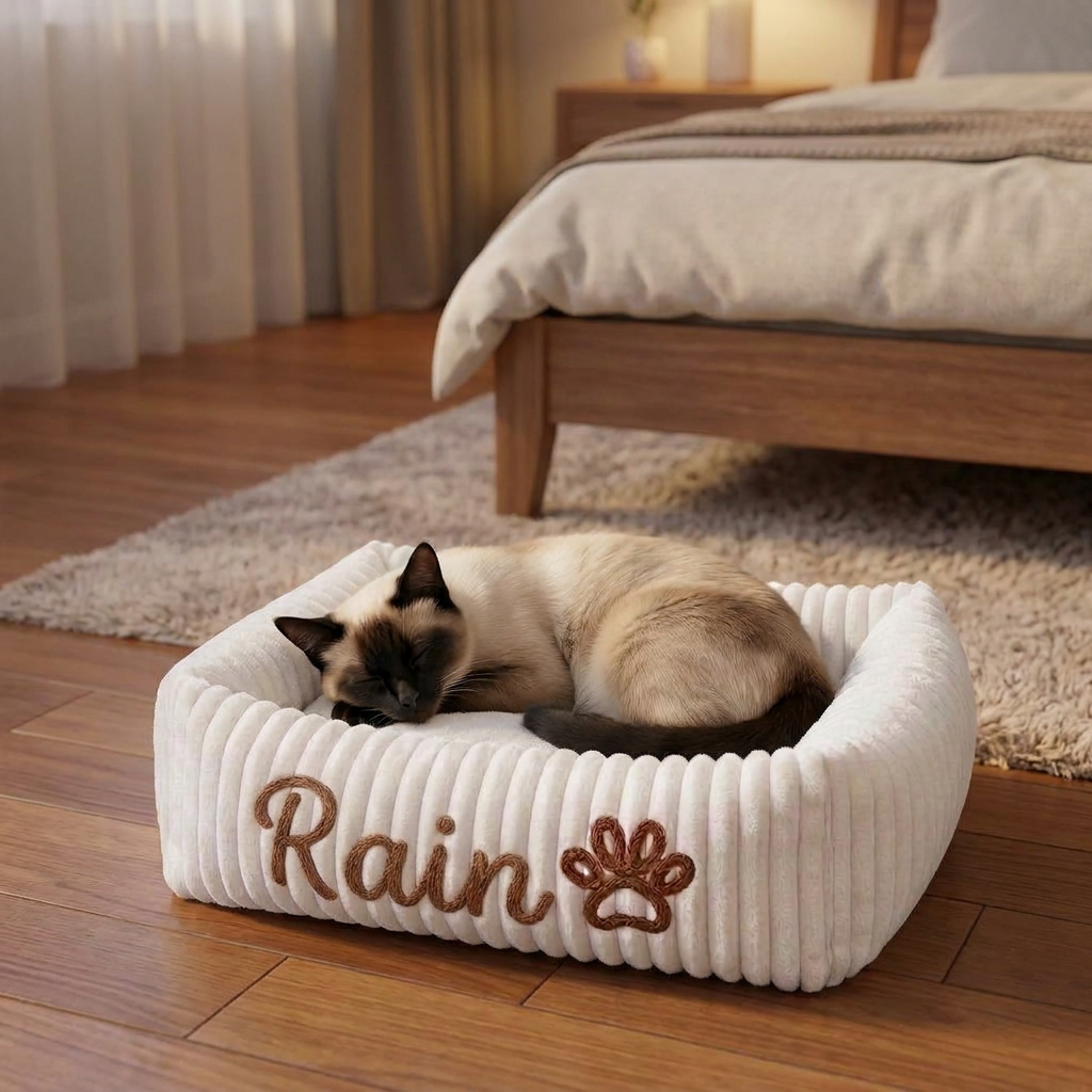 Personalisiertes, flauschiges Wolken-Katzenbett mit weicher Umrandung